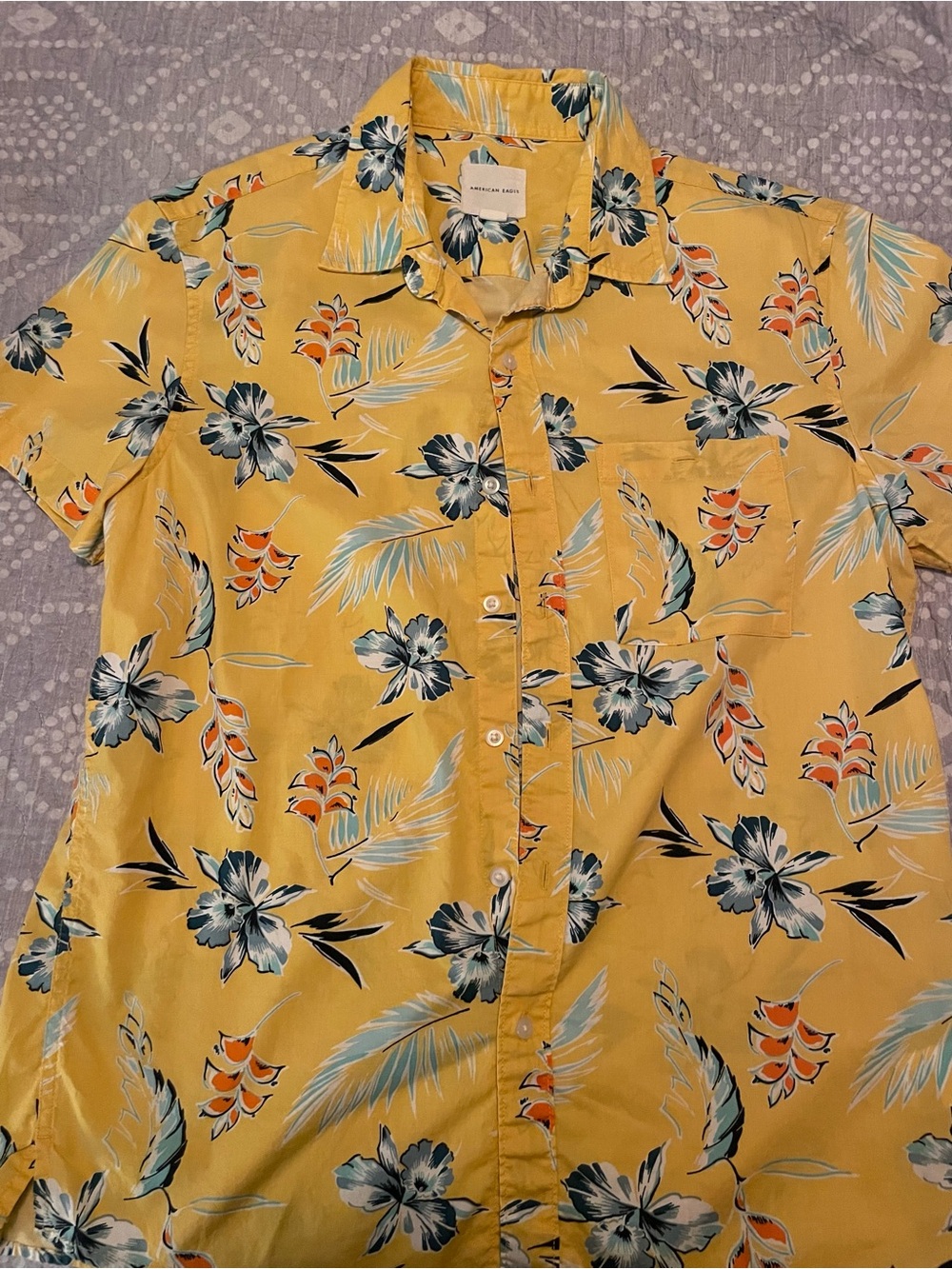American Eagle Outfitters Yellow Tropical Print Button-Up